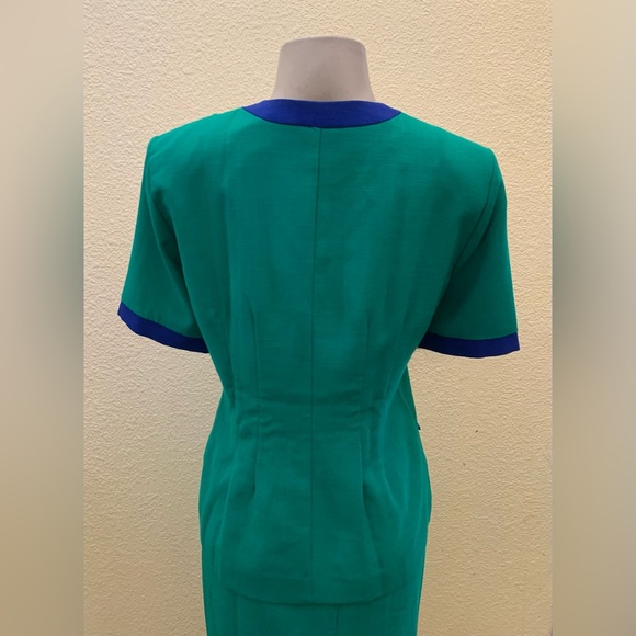 VTG Lady Carol Petites 8P Green With Blue Trim Short Sleeve Blazer 2pc Suit Set - Picture 5 of 14